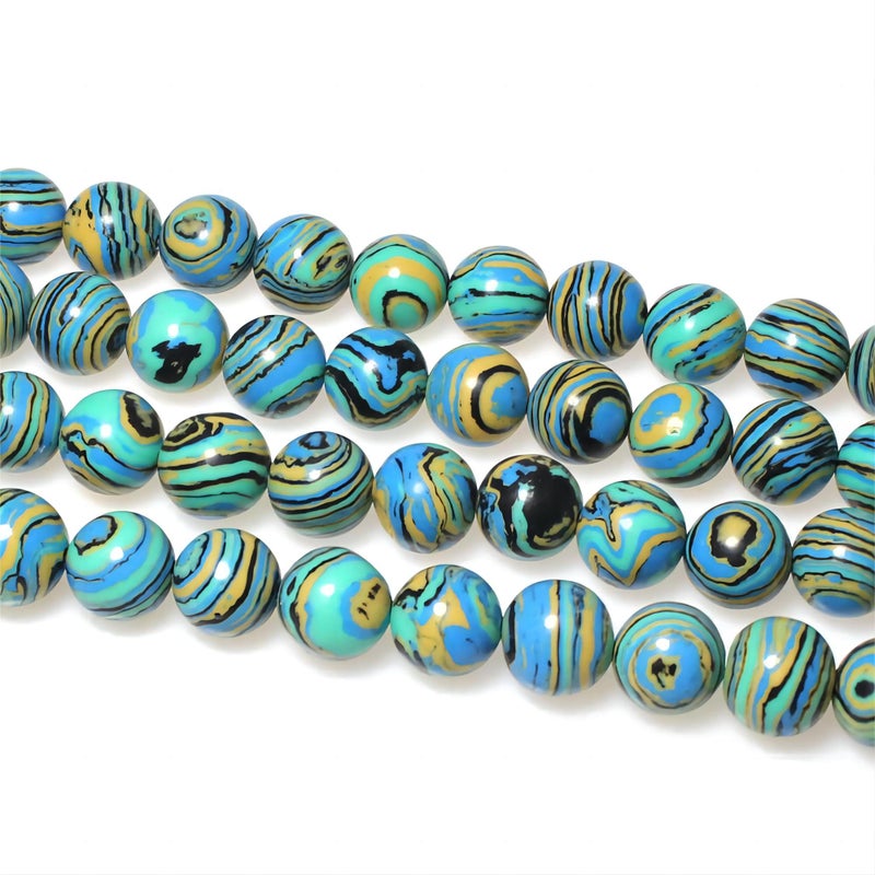 MJDCB Synthesis Colour Malachite Beads Beautiful Fashion Round Stone Beads for DIY Jewelry Making 15" (10mm, Blue- Gold - Black) - Image 5